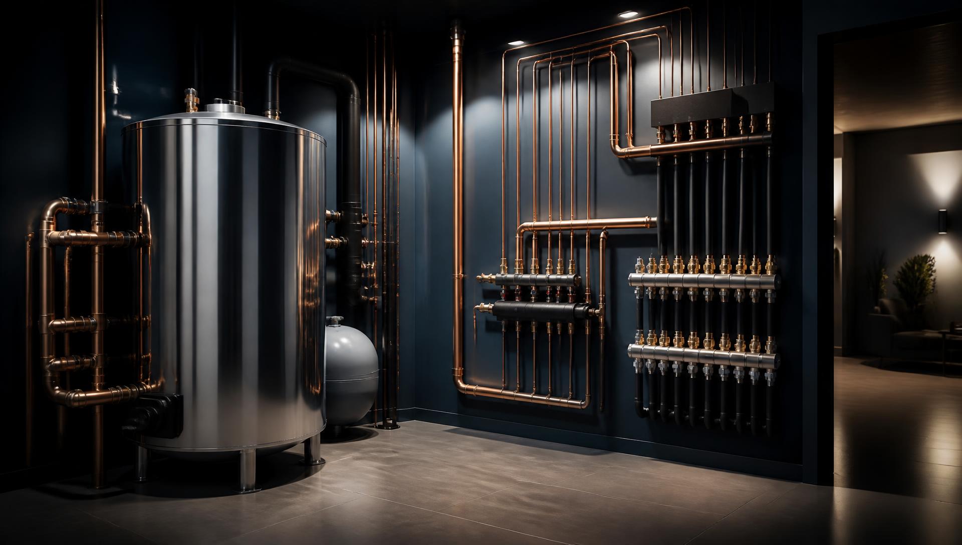 Precision copper piping and manifolds in a luxury residential mechanical room