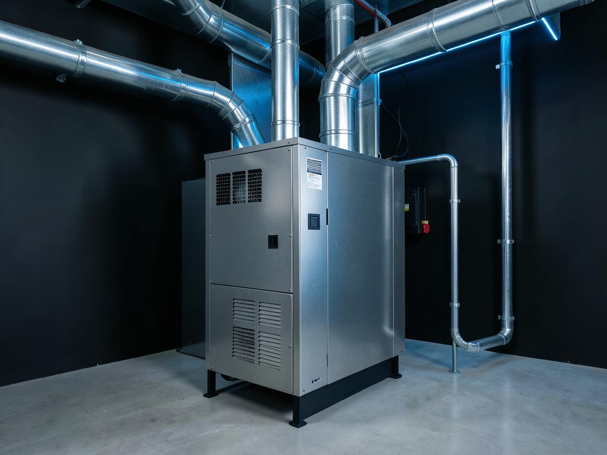 High-efficiency heating equipment and ductwork in a clean mechanical room